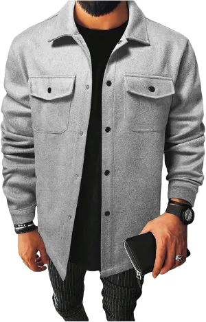 ZWRXW Mens Shirt Jacket Fall Casual Shacket Lightweight Work Coat Button Down Overshirt with Pocket