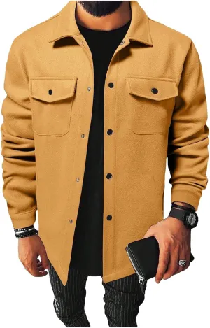 ZWRXW Mens Shirt Jacket Fall Casual Shacket Lightweight Work Coat Button Down Overshirt with Pocket