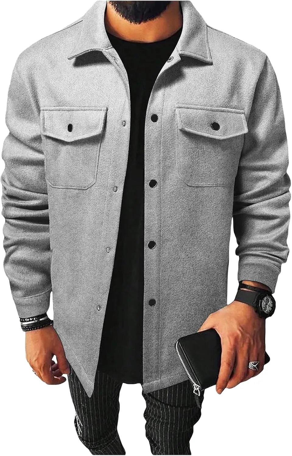 ZWRXW Mens Shirt Jacket Fall Casual Shacket Lightweight Work Coat Button Down Overshirt with Pocket